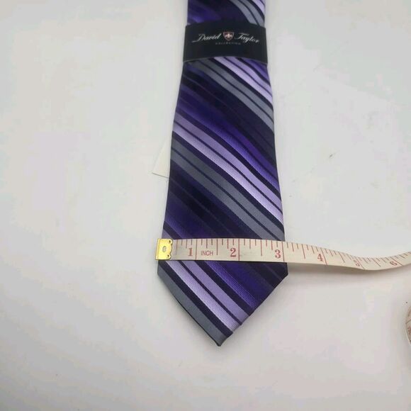 David Taylor Collection Necktie Purple Striped Dressy Formal Tie 60" NEW - Picture 8 of 9